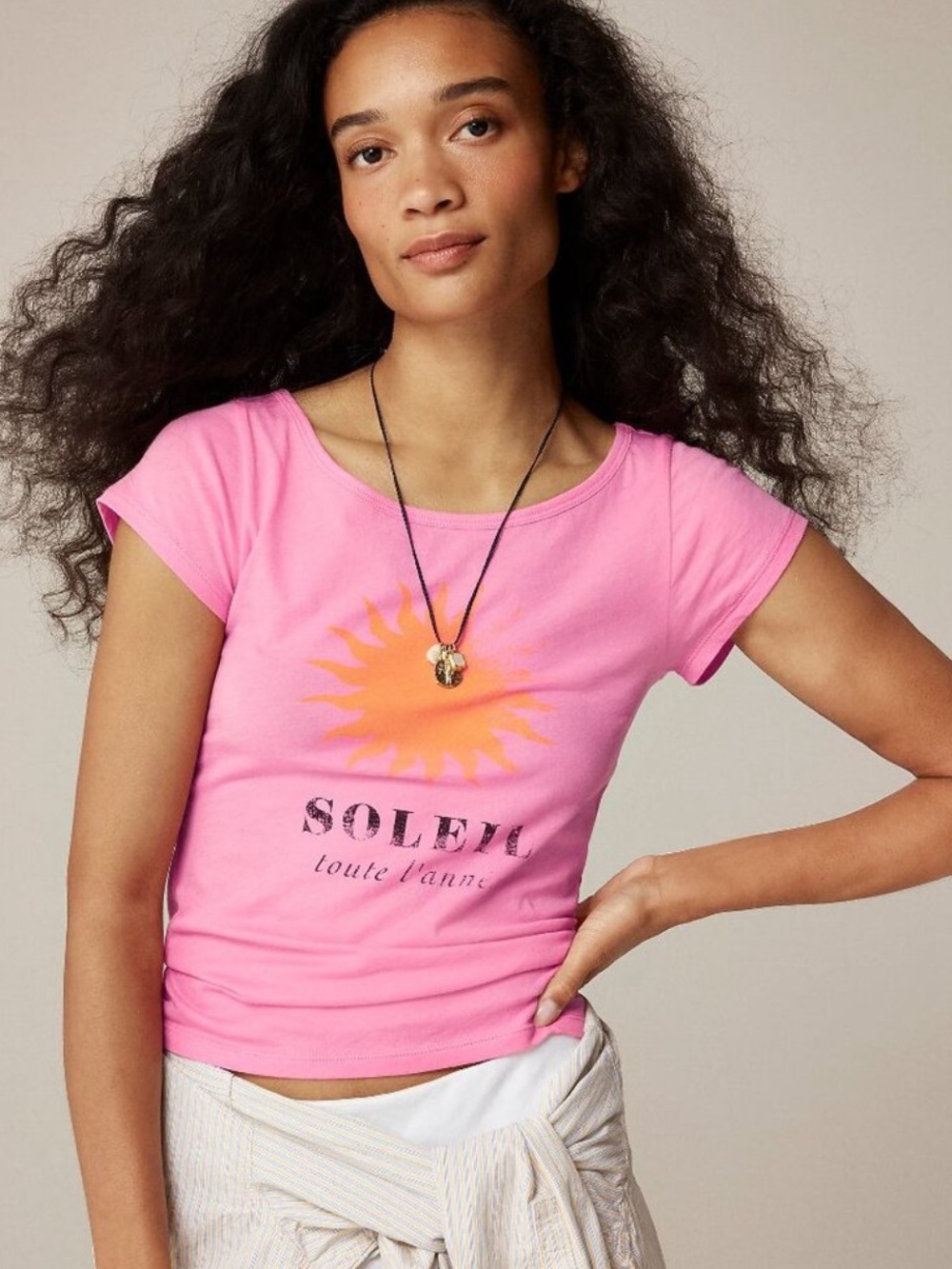 NWT J. Crew SOLEIL Pink Tee with Orange Sun Graphic